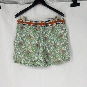 Vilebrequin Mint Green Floral Swim Trunks with Orange Trim